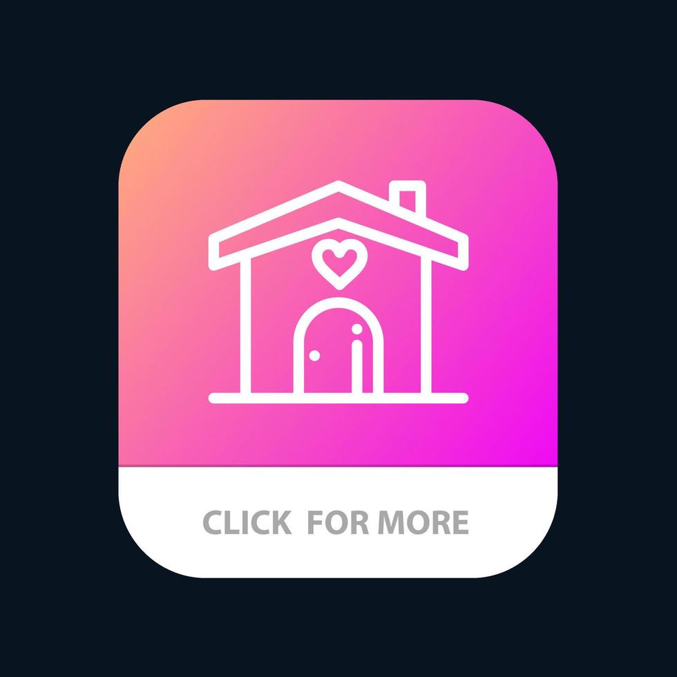 Hem kärlek hjärta bröllop mobil app knapp android och ios linje version vektor