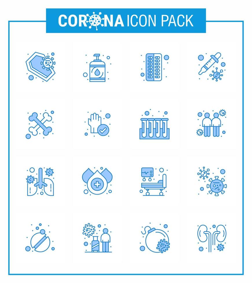 Coronavirus-Bewusstseinssymbole 16 blaues Symbol Corona-Virus-Grippe im Zusammenhang wie Knochenübertragungs-Desinfektionsmittel Petri-Pille Virus-Coronavirus 2019nov-Krankheitsvektor-Designelemente vektor