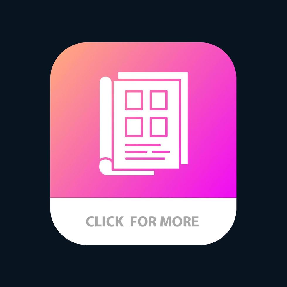 bok tidning papper anteckningsbok telefonbok mobil app knapp android och ios glyf version vektor