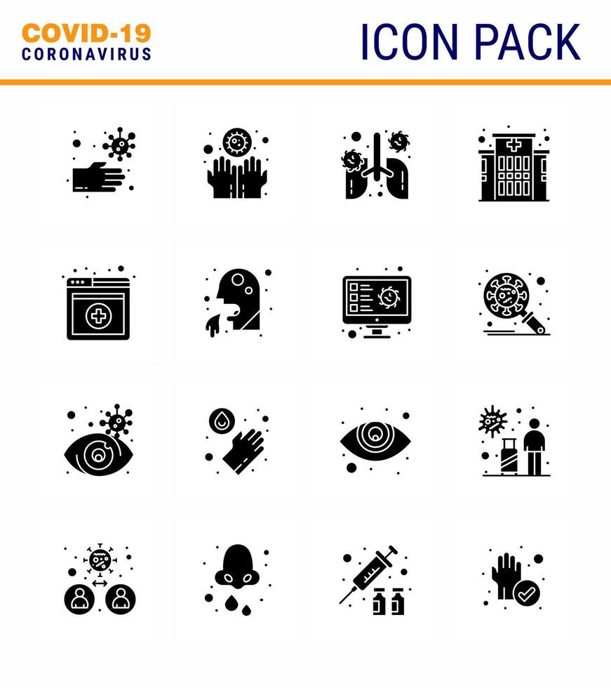 korona virus sjukdom 16 fast glyf svart ikon packa suga som uppkopplad sjukhus anatomi klinik lunginflammation viral coronavirus 2019 nov sjukdom vektor design element