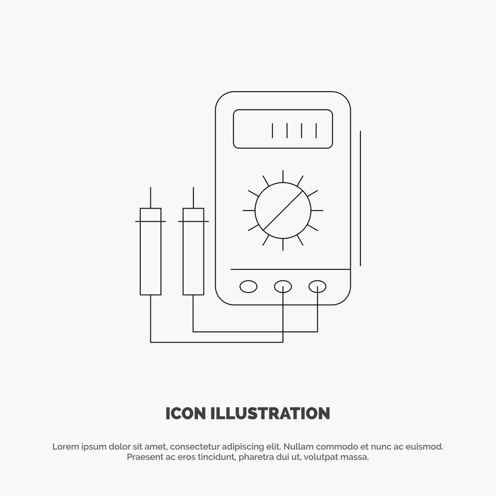 voltmeter ampere watt digital testare linje ikon vektor