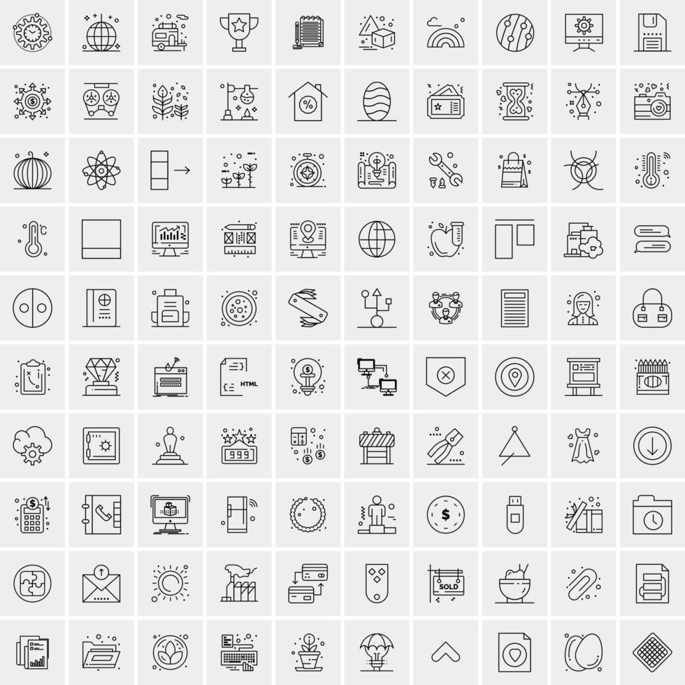 100 universell svart linje ikoner på vit bakgrund vektor