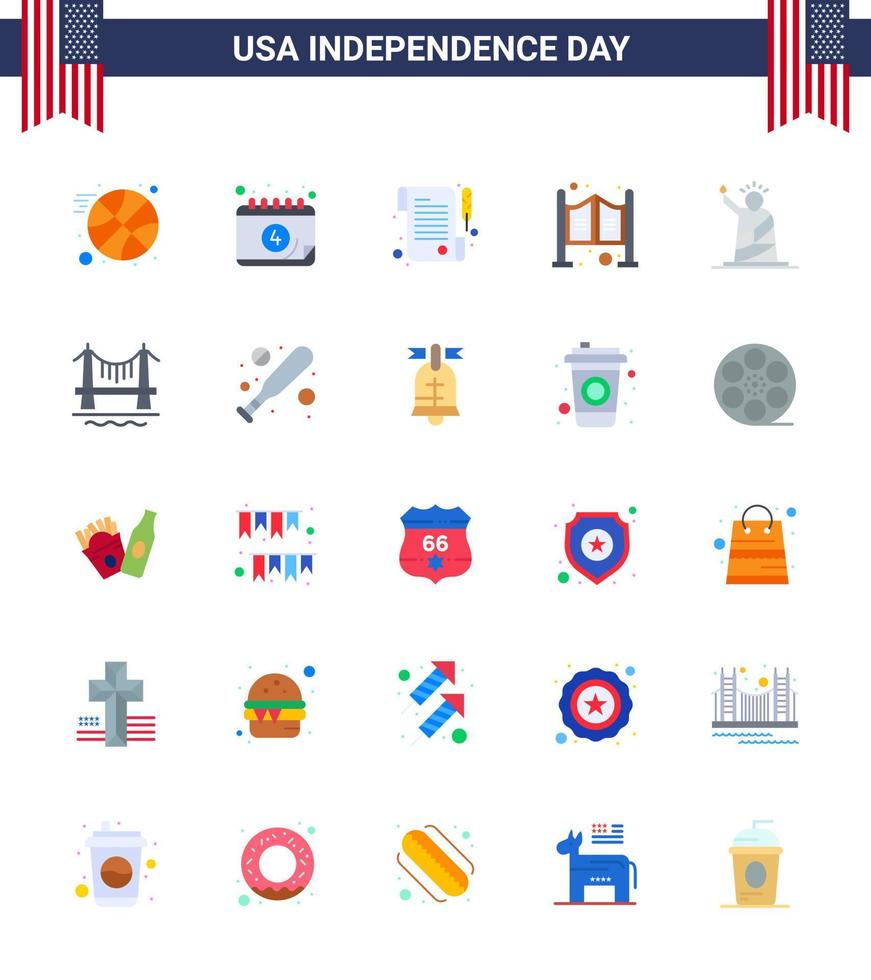 platt packa av 25 USA oberoende dag symboler av staty frihet mottagande landmärken salong redigerbar USA dag vektor design element