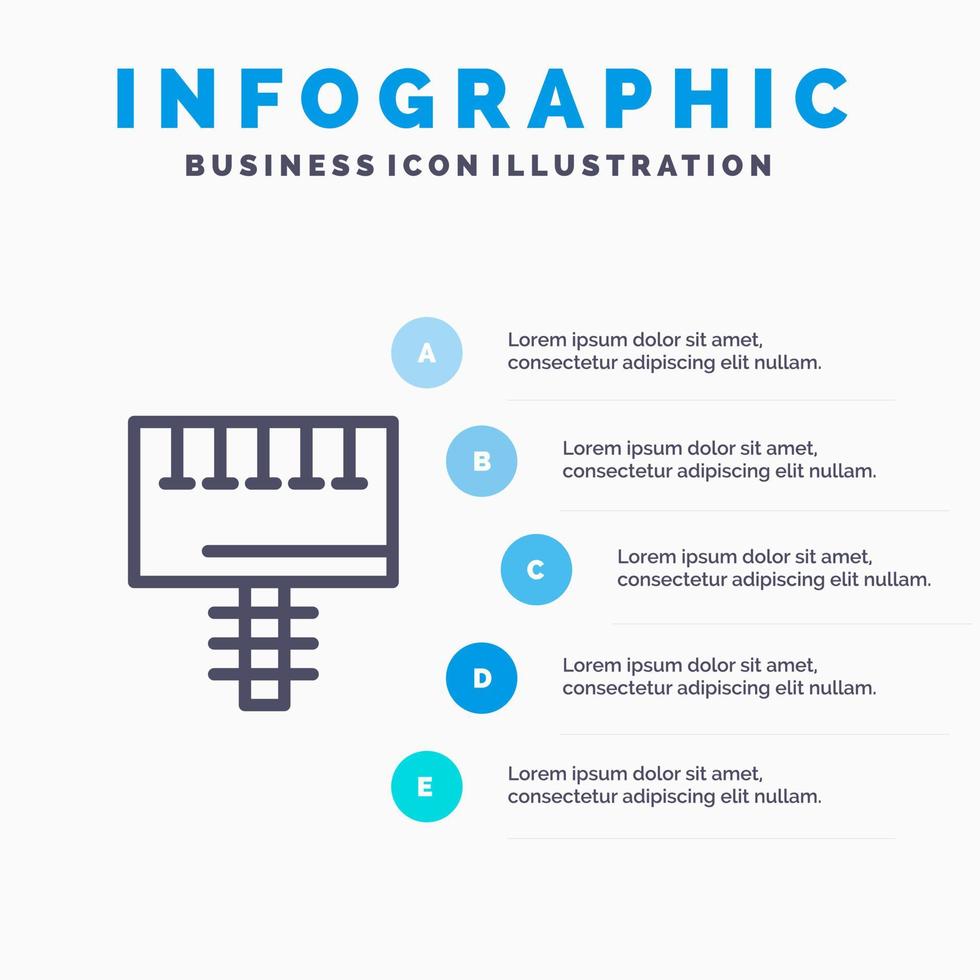 ad reklam styrelse skylt linje ikon med 5 steg presentation infographics bakgrund vektor