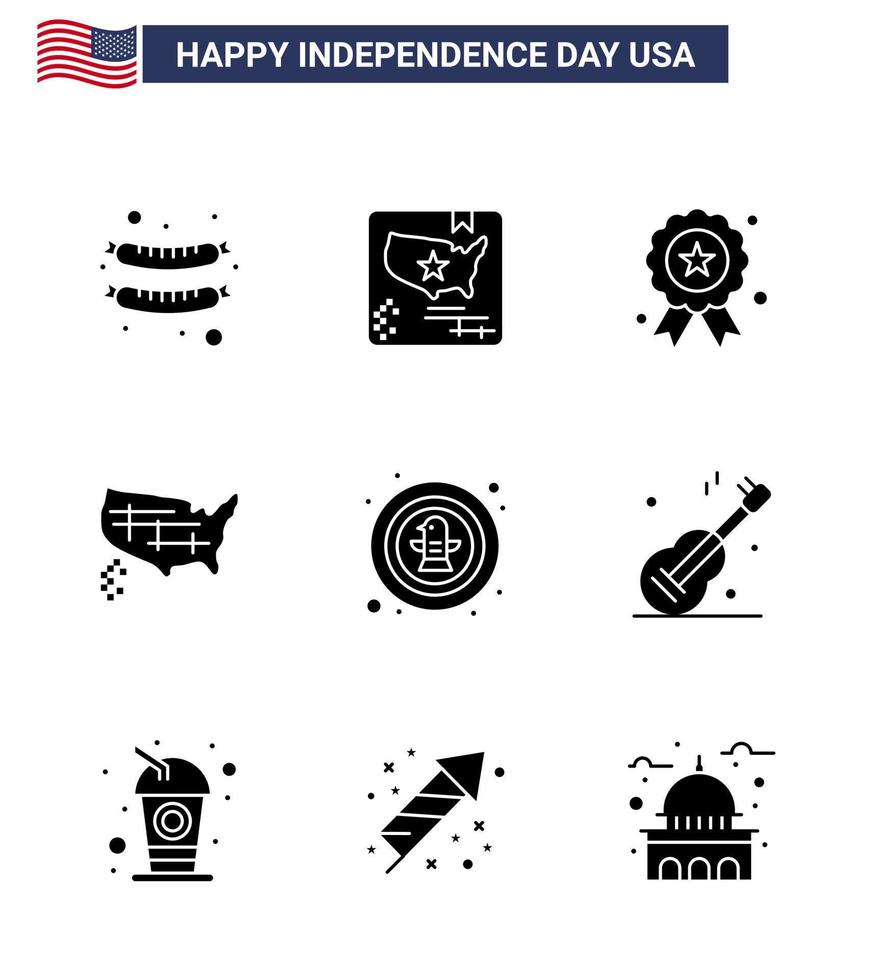 9 USA fast glyf packa av oberoende dag tecken och symboler av firande amerikan oberoende USA stater redigerbar USA dag vektor design element