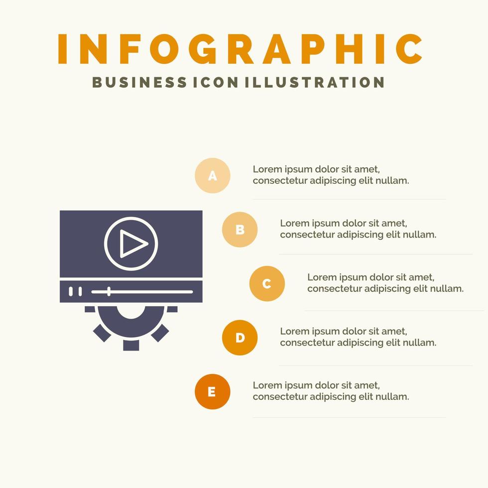 Video Play Einstellung Design solide Symbol Infografiken 5 Schritte Präsentationshintergrund vektor