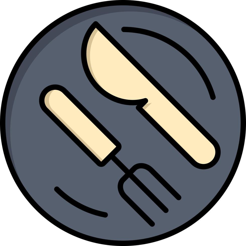 Mittagessen Teller Löffel Messer flache Farbe Symbol Vektor Icon Banner Vorlage