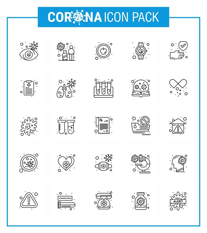 25-zeiliges Virus-Corona-Icon-Pack wie Clean Pulse Virus Medical Beat Virus Coronavirus 2019nov Disease Vector Design-Elemente