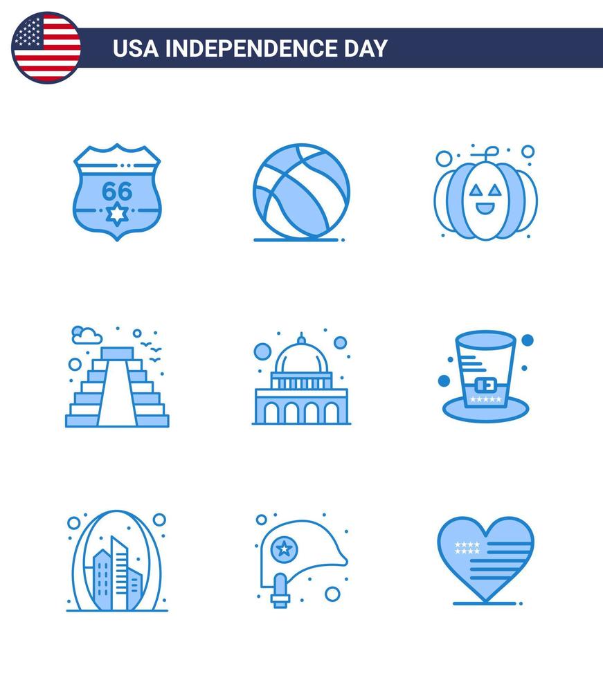 9 usa blaue packung von unabhängigkeitstag zeichen und symbolen von usa capitol food usa gebäude editierbare usa day vektor design elemente