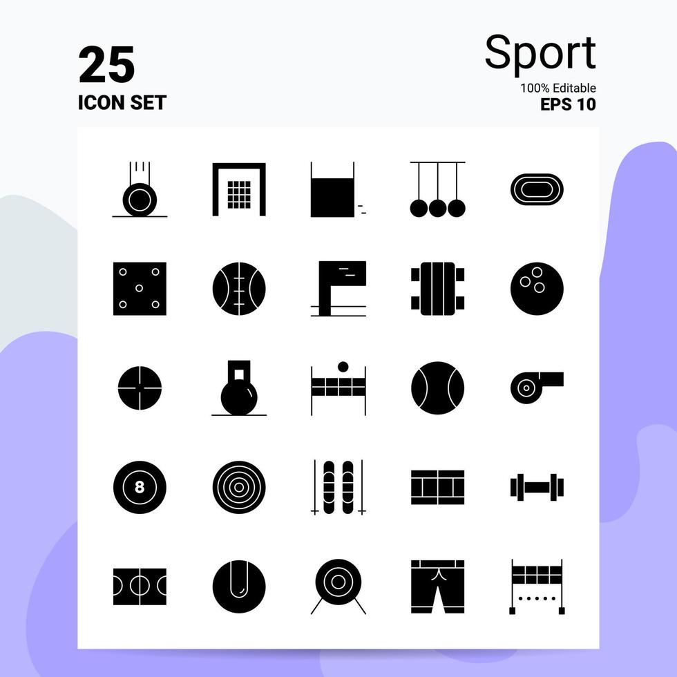 25 Sport-Icon-Set 100 bearbeitbare eps 10-Dateien Business-Logo-Konzept-Ideen solides Glyphen-Icon-Design vektor