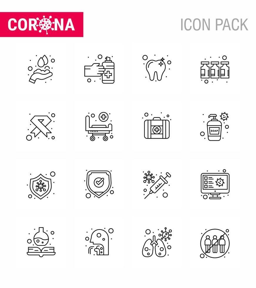 Corona-Virus 2019 und 2020 Epidemie 16-Zeilen-Icon-Pack wie HIV-Aids-Pflege-Impfstoff-Medikamente Virus-Coronavirus 2019nov-Krankheitsvektor-Designelemente vektor