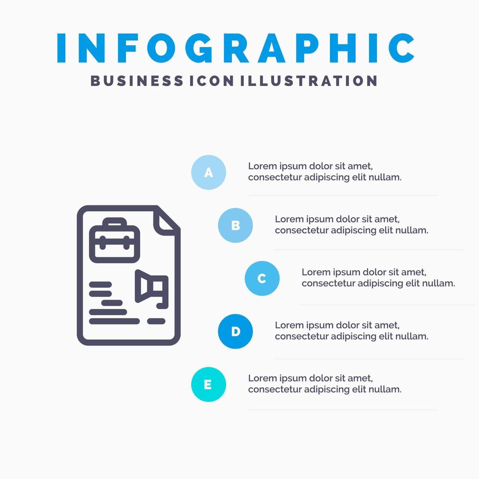 Datei Dokument Job Bag Liniensymbol mit 5 Schritten Präsentation Infografiken Hintergrund vektor