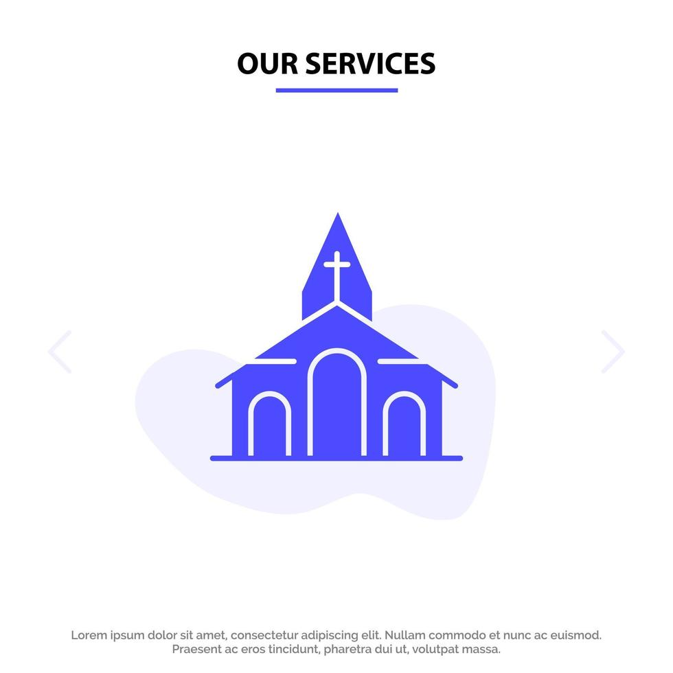 unsere dienstleistungen gebäude weihnachtskirche frühling solide glyph icon web card template vektor