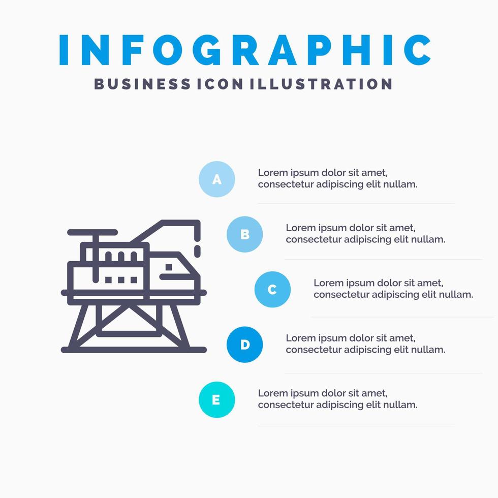 konstruktion teknik laboratorium plattform linje ikon med 5 steg presentation infographics bakgrund vektor