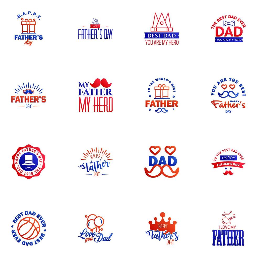 Lycklig fäder dag 16 blå och röd typografi uppsättning vektor emblem text för hälsning kort banderoller tshirt design du är de bäst pappa redigerbar vektor design element