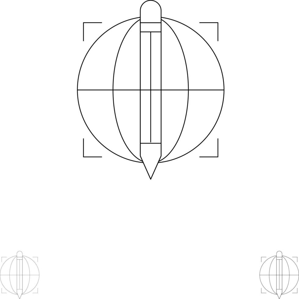 Fokus Ziel Globus Erfolg Fett und dünne schwarze Linie Symbolsatz vektor