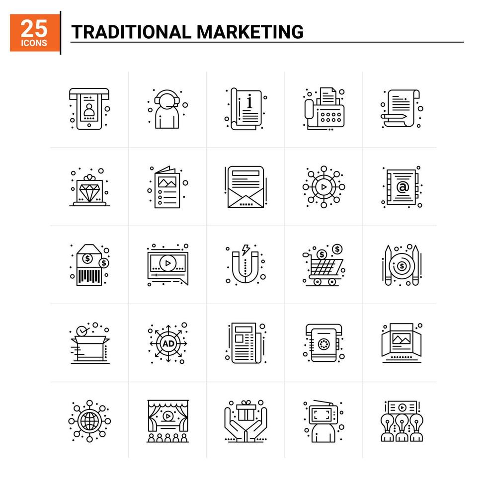 25 traditioneller Marketing-Icon-Set-Vektor-Hintergrund vektor