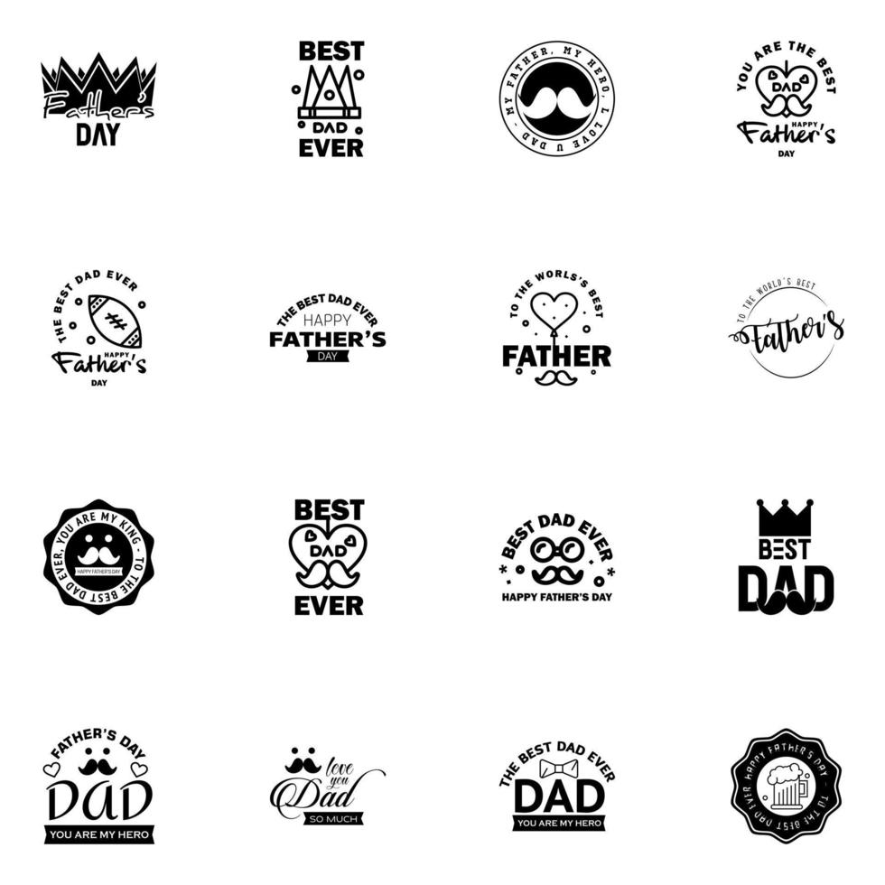 16 schwarze glückliche Vatertags-Designkollektion ein Satz von zwölf braunen Vätertagsdesigns im Vintage-Stil auf hellem Hintergrund editierbare Vektordesign-Elemente vektor