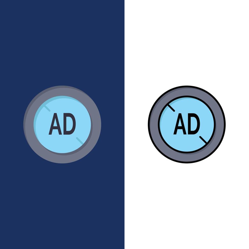ad blockerare ad blockerare digital ikoner platt och linje fylld ikon uppsättning vektor blå bakgrund