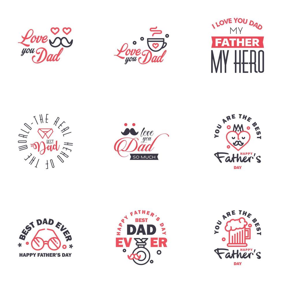 9 schwarze und rosa Happy Fathers Day Design Collection ein Satz von zwölf braun gefärbten Vatertagsdesigns im Vintage-Stil auf hellem Hintergrund editierbare Vektordesign-Elemente vektor