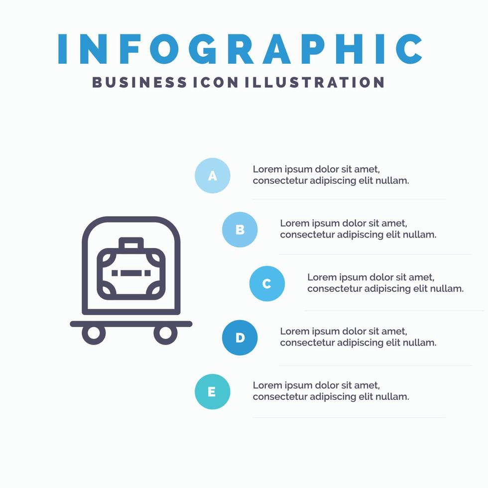 hotell bagage vagn väska blå infographics mall 5 steg vektor linje ikon mall