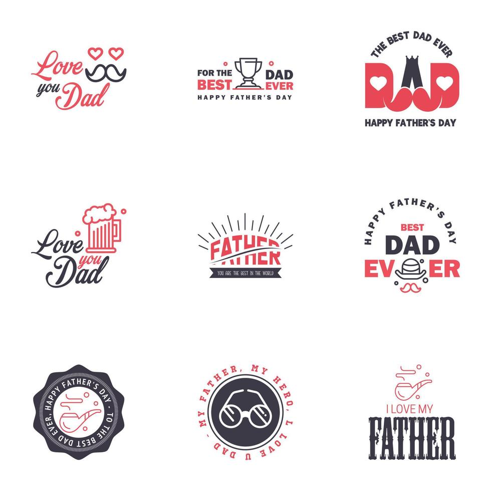 Liebe dich Papa Kartendesign für Happy Fathers Day Typografie-Sammlung 9 schwarz-rosa Design editierbare Vektordesign-Elemente vektor