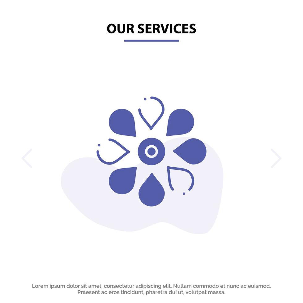 unsere dienstleistungen blume sonne blume floral natur frühling solide glyph icon web card template vektor