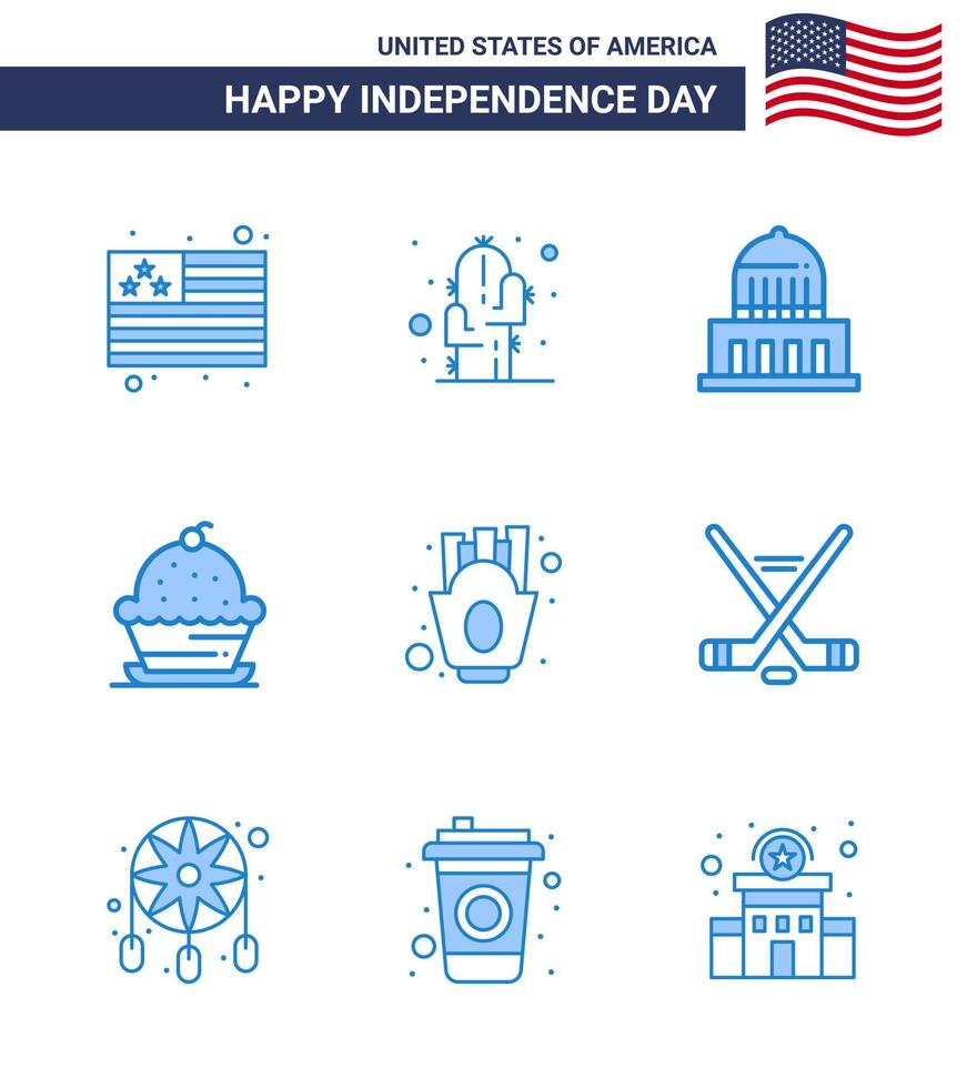 blå packa av 9 USA oberoende dag symboler av franska frites tacksägelse stad ljuv efterrätt redigerbar USA dag vektor design element