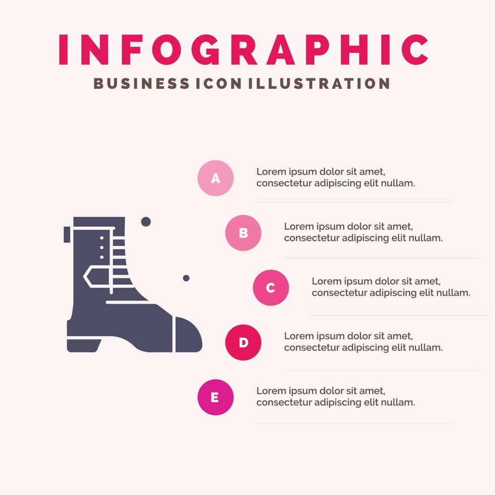 Schuhe Stiefel Irland solide Symbol Infografiken 5 Schritte Präsentationshintergrund vektor