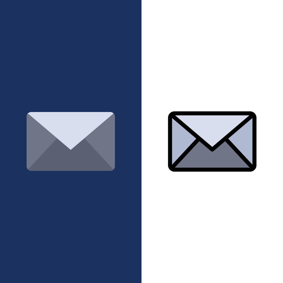 E-Mail-Nachricht SMS-Icons flach und Linie gefüllt Icon Set Vektor blauen Hintergrund
