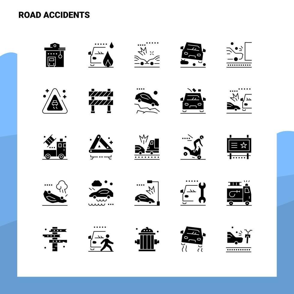 25 Verkehrsunfall-Icon-Set solide Glyphen-Icon-Vektor-Illustrationsvorlage für Web- und mobile Ideen für Unternehmen vektor