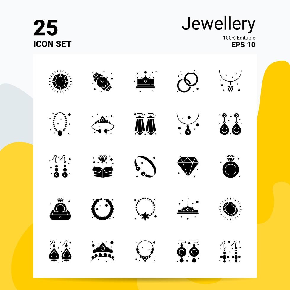 25 Schmuck-Icon-Set 100 bearbeitbare Eps 10 Dateien Business-Logo-Konzept-Ideen solides Glyphen-Icon-Design vektor