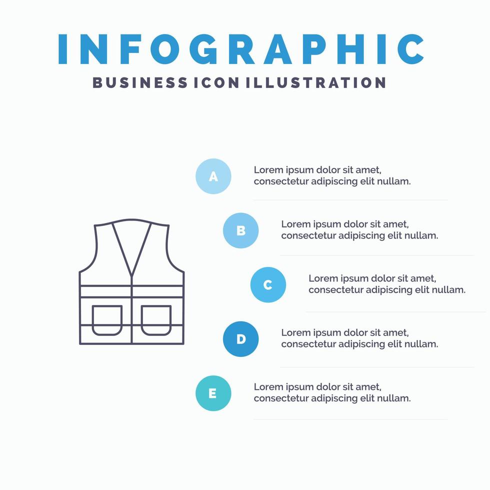 väst jacka arbetskraft konstruktion reparera linje ikon med 5 steg presentation infographics bakgrund vektor