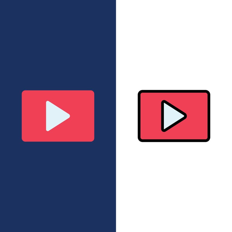 youtube paly video player symbole flach und linie gefüllt icon set vektor blauen hintergrund