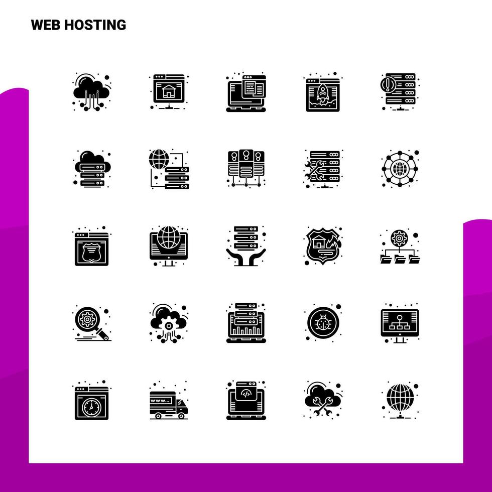 25 Webhosting-Icon-Set solide Glyphen-Icon-Vektor-Illustrationsvorlage für Web- und mobile Ideen für Unternehmen vektor