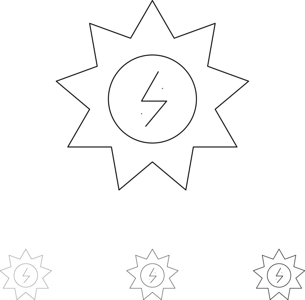 energi sol- energi kraft djärv och tunn svart linje ikon uppsättning vektor