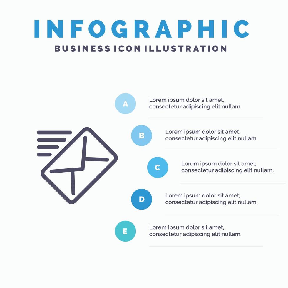 e-post post meddelande skickade linje ikon med 5 steg presentation infographics bakgrund vektor