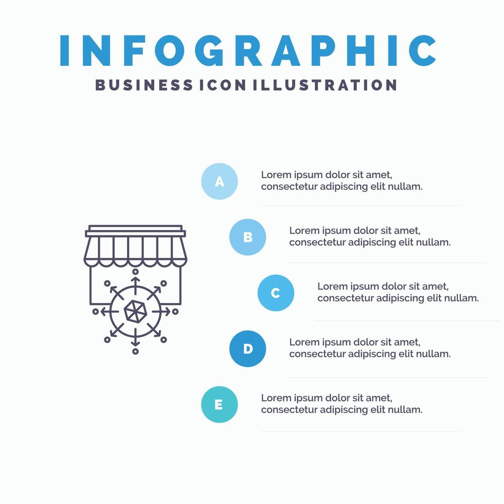 affär handla mål företag linje ikon med 5 steg presentation infographics bakgrund vektor