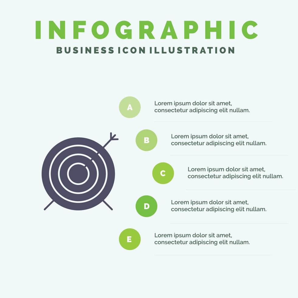 Ziel Dart Ziel Fokus festes Symbol Infografiken 5 Schritte Präsentationshintergrund vektor