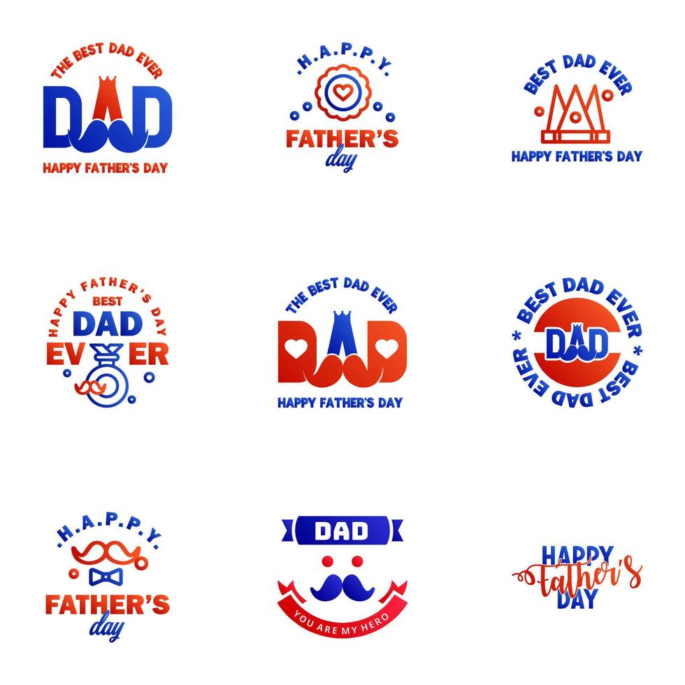 Lycklig fäder dag 9 blå och röd typografi uppsättning vektor emblem text för hälsning kort banderoller tshirt design du är de bäst pappa redigerbar vektor design element