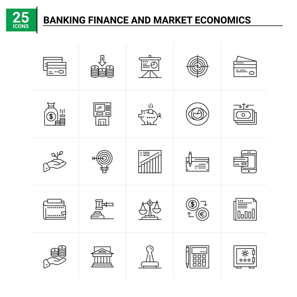 25 bank finansiera och marknadsföra ekonomi ikon uppsättning vektor bakgrund