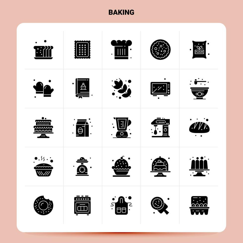 solide 25 Backen Icon Set Vektor Glyphe Stil Design schwarze Icons Set Web und mobile Geschäftsideen Design Vektor Illustration