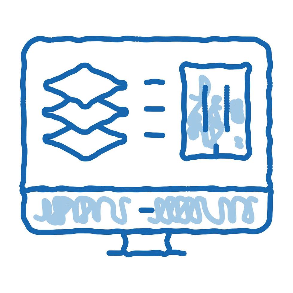 computersimulation des gebäudes doodle symbol hand gezeichnete illustration vektor