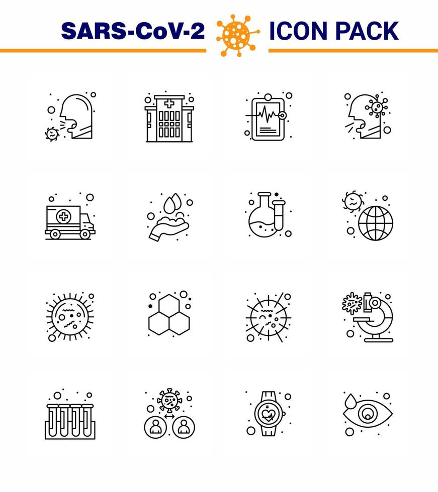 korona virus förebyggande covid19 tips till undvika skada 16 linje ikon för presentation sjuk man sjukhus sjukvård medicinsk spela in viral coronavirus 2019 nov sjukdom vektor design element