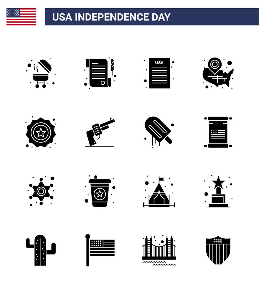 16 usa Solid Glyph Pack of Independence Day Zeichen und Symbole der Flaggensicherheit demokratischer amerikanischer Wisconsin editierbare usa-Tag-Vektordesign-Elemente vektor