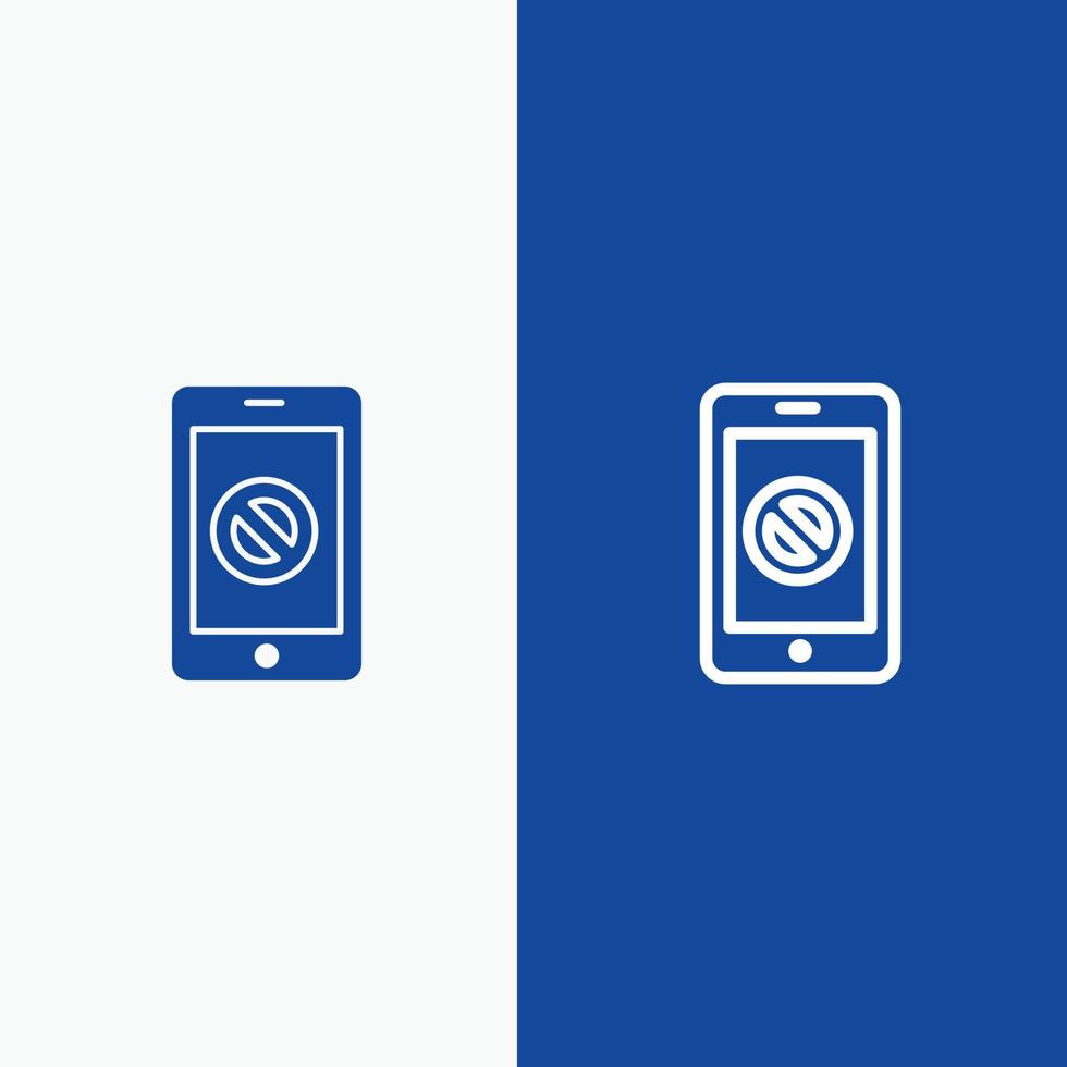 Mobiltelefon Nein Nein Mobilleitung und Glyphe solides Symbol blaues Banner Linie und Glyphe solides Symbol blaues Banner vektor