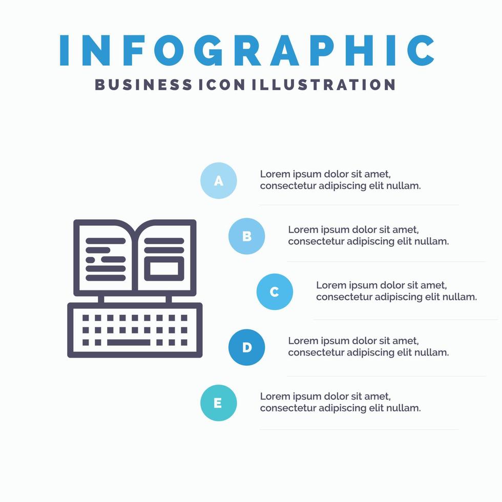 Schlüssel Tastatur Buch Facebook blau Infografiken Vorlage 5 Schritte Vektorlinie Symbolvorlage vektor