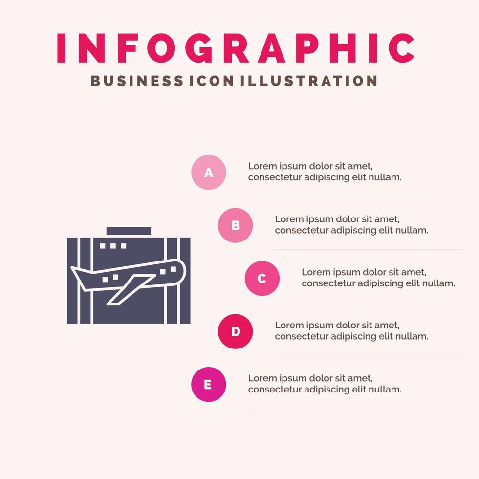 Reisegepäck Business Case Gepäck Portfolio Koffer solide Symbol Infografiken 5 Schritte Präsentationshintergrund vektor