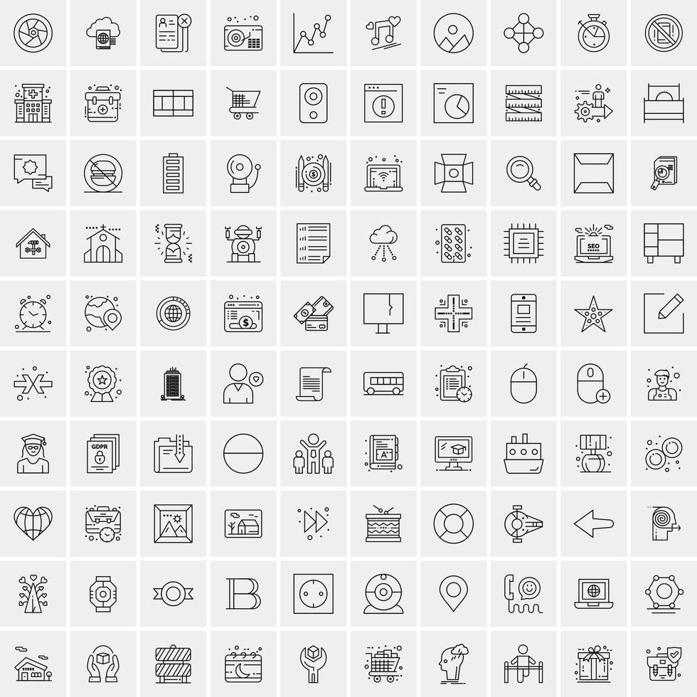 satz von 100 kreativen geschäftszeilensymbolen vektor