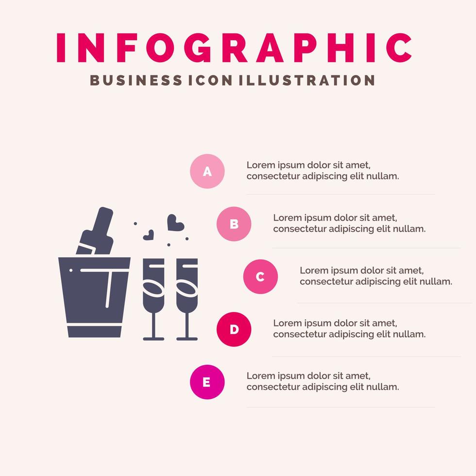 flasche glas liebe hochzeit solide symbol infografiken 5 schritte präsentation hintergrund vektor